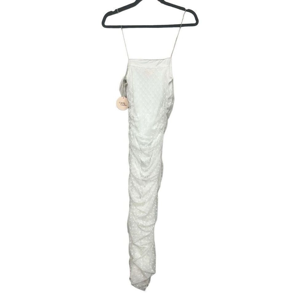 Camila Coelho White Polka Dot Midi Ruched Dress size XS